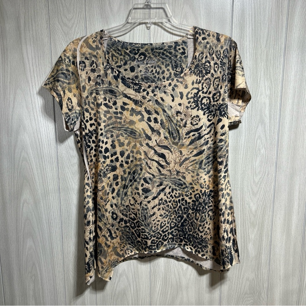 Jane Ashley Women’s Animal Print Short Sleeve Blouse Size XL
